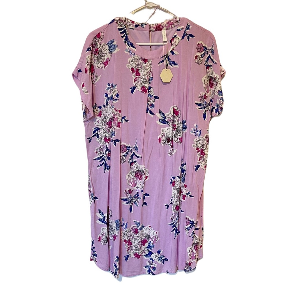 NWT Women’s Pinkblush Short Sleeved Floral Mid Length Purple Dress Size L